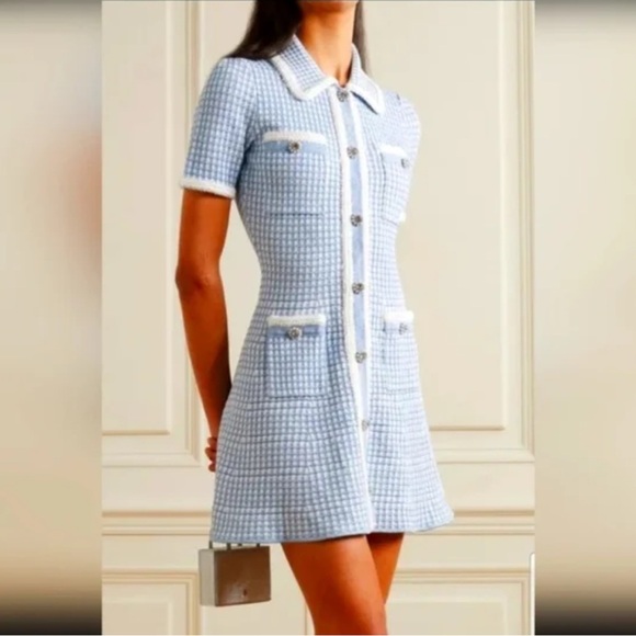 Self-Portrait Blue Tweed Dress Size UK 10 / US 6 - Picture 2 of 8